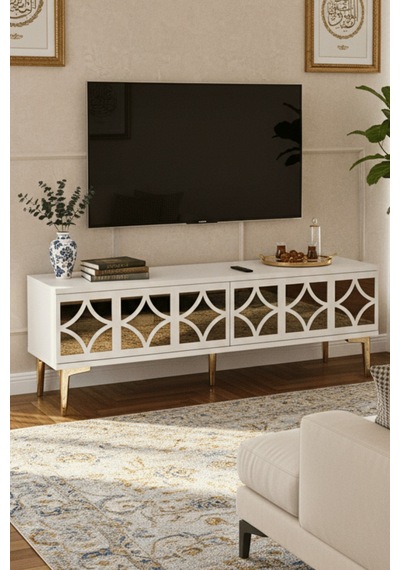 Tsa1236bg - Öztv120 Tv Stand, Tv Sehpası Beyaz - Gold 120cm