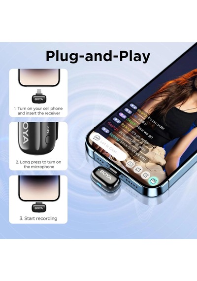 Boya Mini-16 1tx+1rx İphone-ipad İçin Gürültü Engelleyicili Kablosuz Yaka Mikrofonu Lightning Device