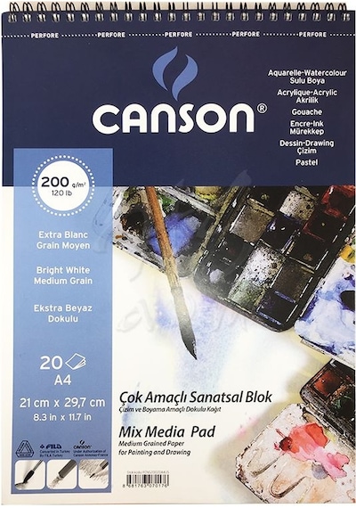 Canson Mix Media Spiralli Çizim Defteri 200G A4 20 Yaprak