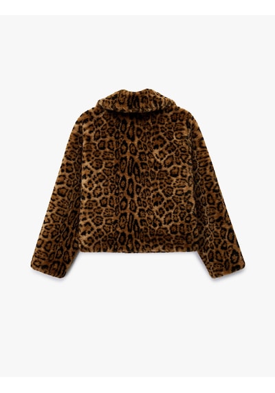 Koton Uzun Kollu Düğmeli Leopar Desenli Suni Kürk Mont Deve Tüyü Desenli 6wak20119ew Camel Desenli