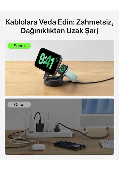 Ultracharge Pro 2 Si 1 Arada Qi2 Şarj İstasyonu 25 W, Siyah Çok Renkli