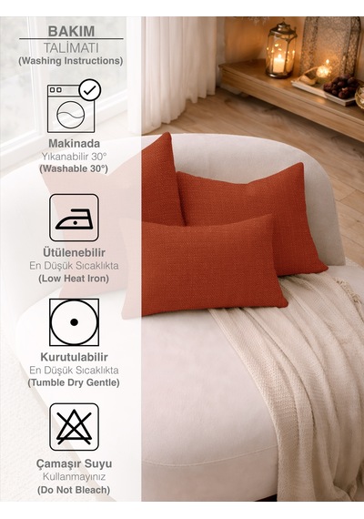Br Perle Kiremit Keten Dokulu Dekoratif Kırlent Kılıfı Modern Salon Koltuk Yastığı