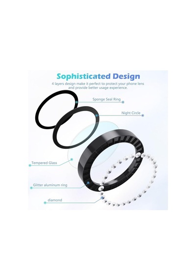 Samsung Uyumlu Galaxy S25 Ultra Taşlı Metal Kamera Lens Koruyucu Set Siyah