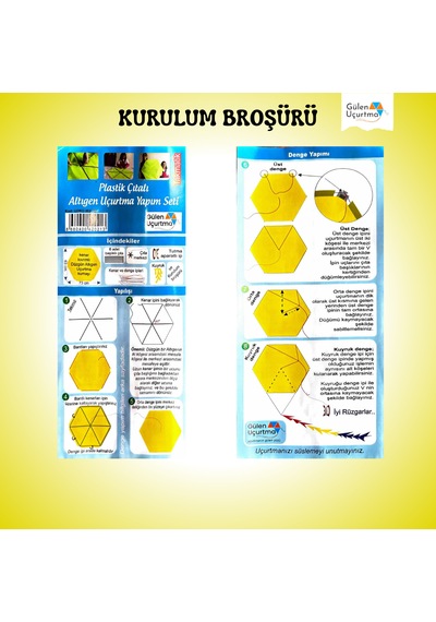 Uçurtma Yapım Seti / Naylon Altıgen / Plastik Çıtalı / Sarı