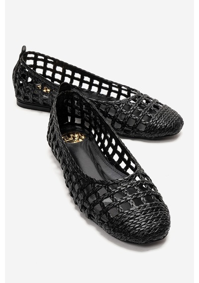 Luvishoes Elvarıs Siyah Örgü Desenli Kadın Babet Ayakkabı Siyah