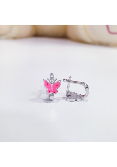 Pembe Kelebekli Gümüş Çocuk Küpesi Gümüş Renk