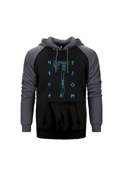 God Of War Ragnarok Kratos Baltası Gri Renk Reglan Kol Kapşonlu Sweatshirt Gri