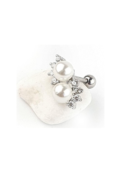 Zirkon Taş Detaylı İncili 925ayar Gümüş Tragus Kıkırdak Helix Piercing 06113735