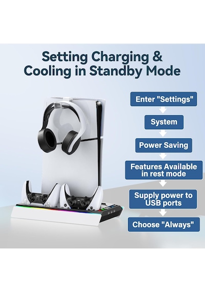 Ps5/slim/pro Stand, Otomatik Ayarlanabilir 3 Seviyeli Soğutma Fanı, 9 Rgb Işıklı Ps5 Soğutma İstasyonu Ve Çift