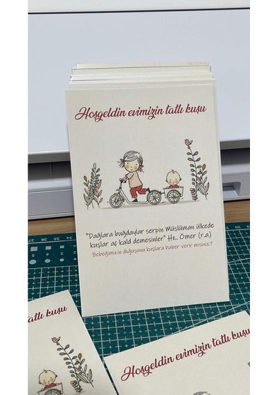 Hoşgeldin Evimizin Tatlı Kuşu Yazılı Yenidoğan Kartı 9x15 Cm 49 Adet