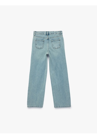 Koton Pamuklu Cepli Geniş Paça Denim Pantolon Lıght Indıgo 6skg40030ad Açık Mavi
