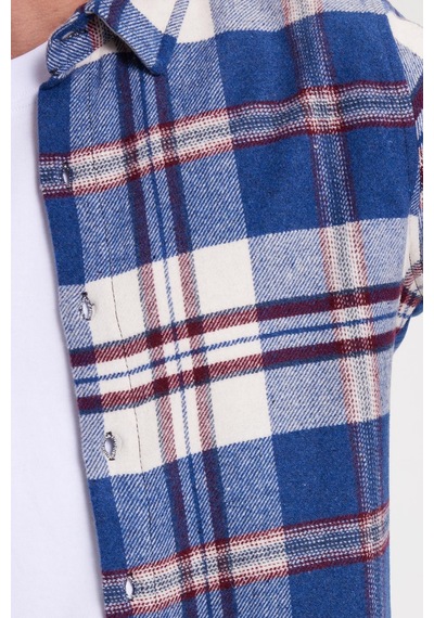Tudors Erkek Slim Fit Dar Kesim Kareli Kışlık Oduncu Gömlek-42358 Saks Mavi
