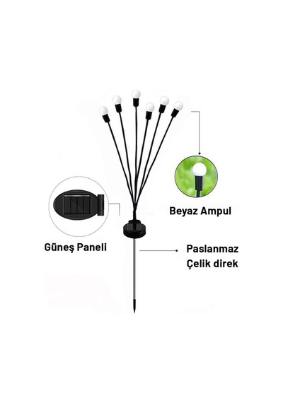 12 Led Işık Buketi Ateş Böceği Modeli Bahçe Solar Lamba Güneş Enerjili 2 Adet 6 Dal