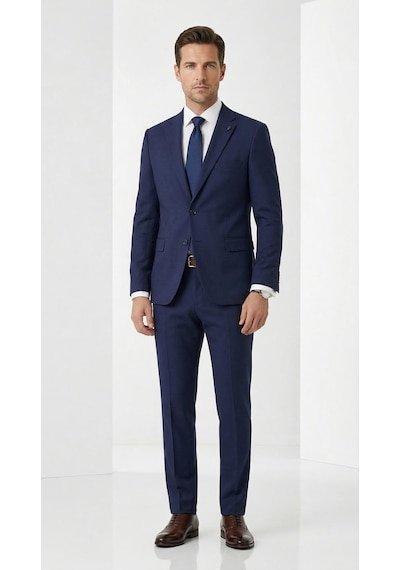 Tk 6893erkek Klasik 2 Li Takım Elbise 2 Düğmeli Slim Fit Esnek Kumaş Çift Yırtmaçlı 7 Drop Lacivert