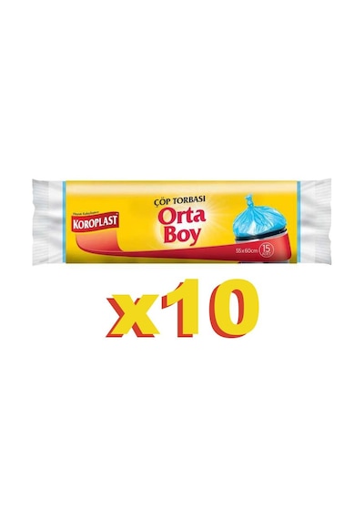 Koroplast Orta Boy Çöp Torbası 15'Li Mavi 55 X 60 Cm 10  Paket