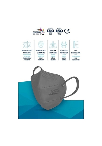 Musk Ffp2 Maske 50 Adett ( Gri,Siyah,Beyaz,Lacivert,Pembe)