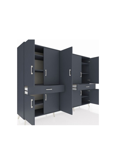 Hyperion Dolap 12 Raflı 2 Çekmeceli 8 Kapaklı 220x44x163 Antrasit Antrasit-antrasit