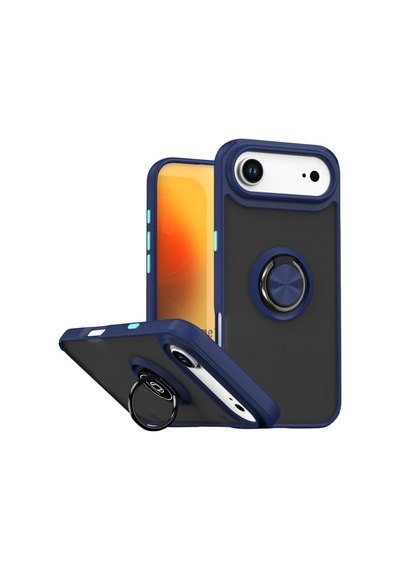 Apple iPhone  Uyumlu- 17 Air Montreal Yüzüklü Silikon Kapak - Lacivert Çok Renkli