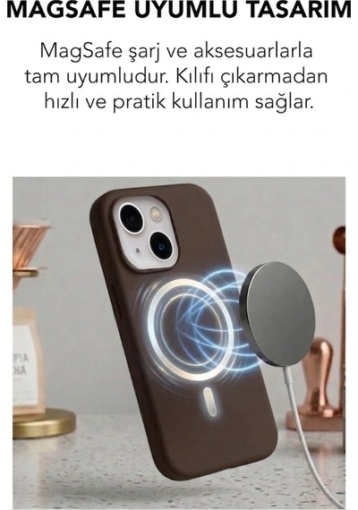 Apple İphone 13 Uyumlu Magsafe Lansman Silikon Kılıf Kahverengi