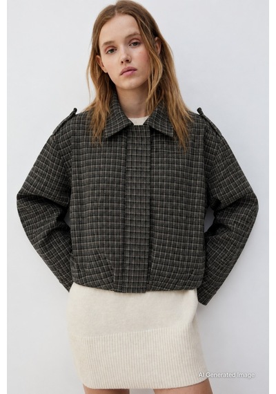 Madmext Haki Ekose Desenli Oversize Kadın Bomber Ceket Mg2920
