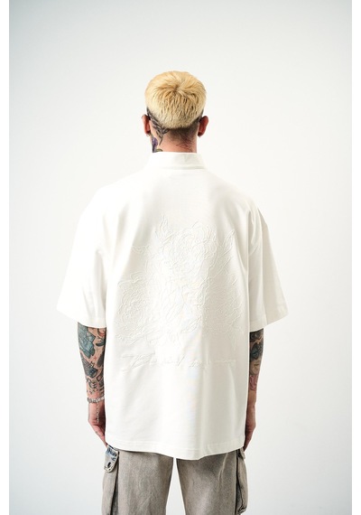 Respire Erkek Be Kind Nakışlı Yarım Fermuarlı Oversize T-shirt Ekru