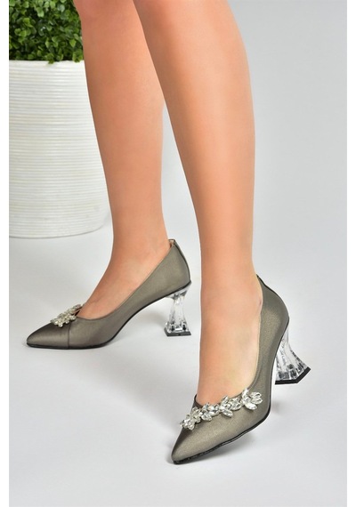 Fox Shoes Platin Saten Kumaş Taşlı Kadın Ayakkabı M246014004 Platin