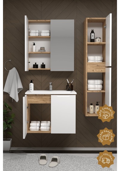 Teta Home Astana 65 Cm Mdf Gövde Membran Kapak Banyo Dolabı Seti + Boy Dolabı Atlantik Çam - Beyaz Teta Home Astana 65 Cm Mdf Gövde Membran Kapak Banyo Dolabı Seti + Boy Dolabı Atlantik Çam - Beyaz