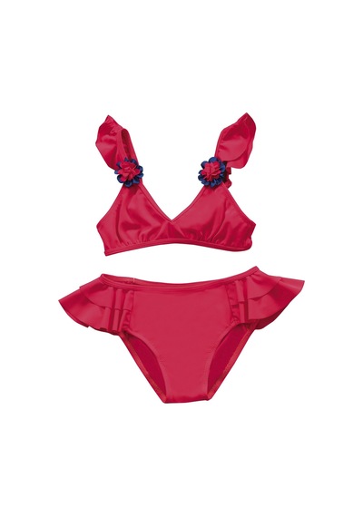 Endeep Kız Çocuk Kırmızı Aksesuar Detaylı Volanlı Bikini Takımı-kırmızı Kırmızı