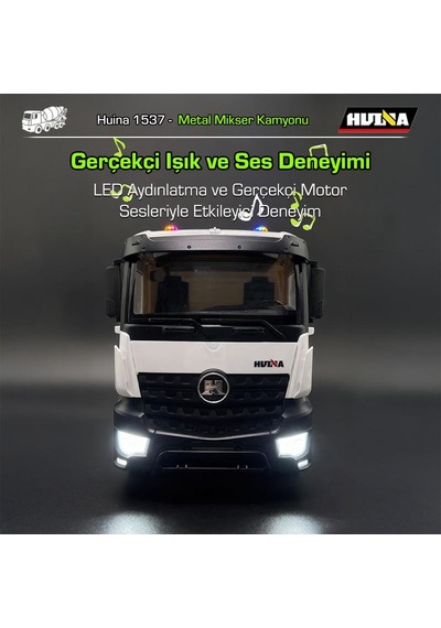 Huına 1537 1/14 12ch Profesyonel Rc Uzaktan Kumandalı İş Makinesi Metal Beton Mikser Çimento Kamyonu İnşaat Aracı Mixer Truck - Sesli Ve Işıklı
