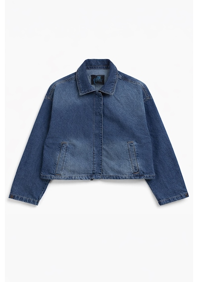Kadın Pamuk Mavi Crop Jean Ceket L