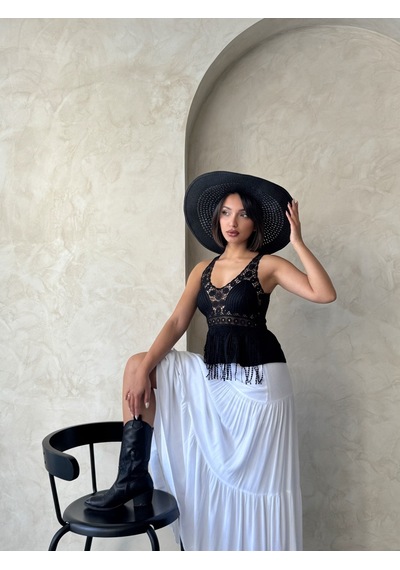 Verymoda Güpür Detaylı Askılı Bluz D2892 Siyah