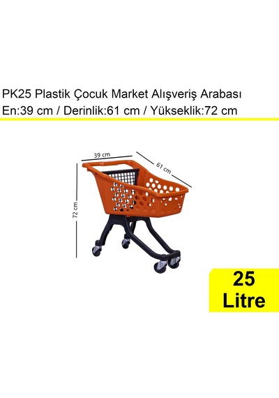 Pk25 Plastik Çocuk Market Alışveriş Arabası 25 Litre Kırmızı / En:39 Boy:61 Yükseklik:72 Cm