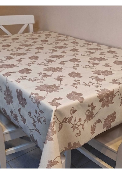 Simli Keten Dokulu Pvc Masa Örtüsü 24keteno7 Bej