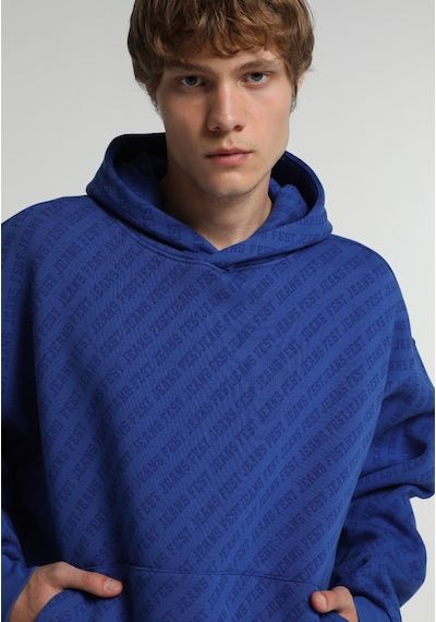 Colin's Colins Oversize Fit Kapüşonlu Baskılı Erkek Mavi Sweatshirt Cl1083414 Q1.v2 Inv İndigo