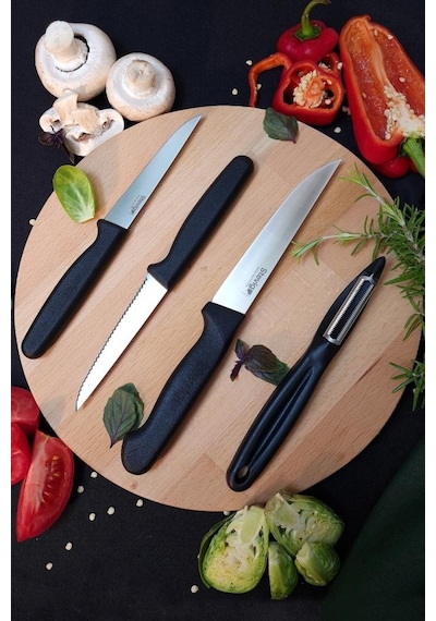 Stevig Cut 4 Fresh Sebze Soyacak Ve Bıçak Seti 4 Parça Siyah St-401 Siyah