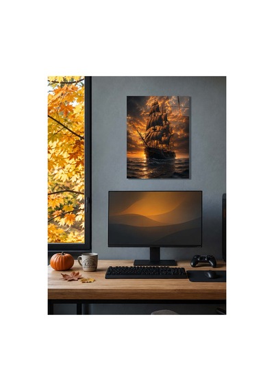 Ufkun Ötesine Yolculuk Gün Batımında Yelkenli Gemi A3 Metal Poster Çok Renkli - 937474939 Çok Renkli - 937474939 Çok Renkli