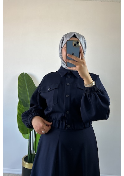 Merve Akyol Moda Bomber Ceketli Etekli Takım Lacivert