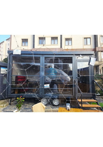 300 X 500 Teras Evim Tiny House Ahşap Desen Fugalı Betopan Kendinden Çatılı Tek Oda Giyotin Pencere