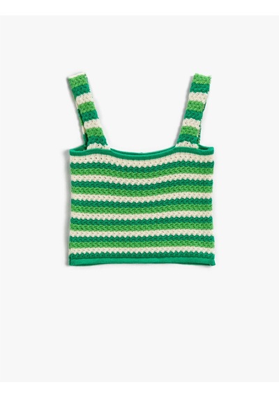 Koton Kalın Askılı Triko Crop Üst Çizgili Yeşil Çizgili 2skg90003at 2SKG90003AT9S7 Yeşil