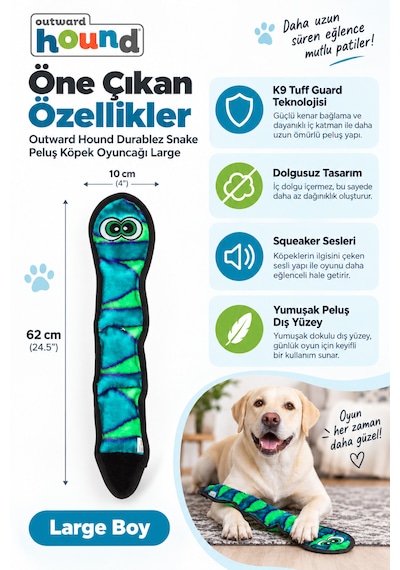 Outward Hound Durablez Snake Dayanıklı Sesli Ve Dolgusuz Yılan Peluş Köpek Oyuncağı Large