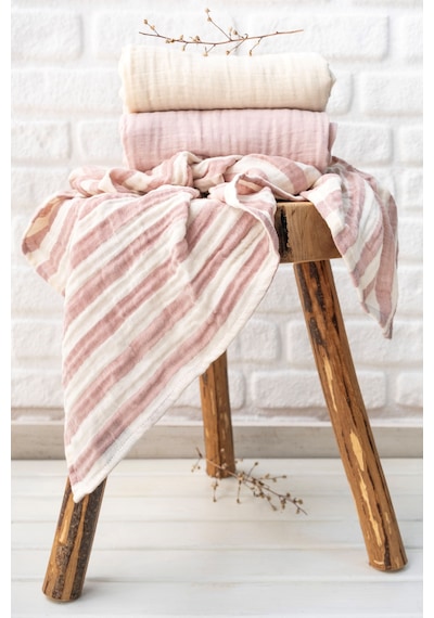 Müslin Örtü & Battaniye 3'lü Set %100 Pamuk Oeko-teks Sertifikalı 80x70 Cm Pembe