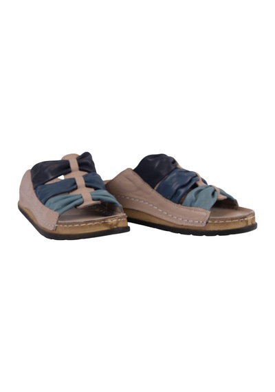 Napa Shoes Hakiki Deri Büzgülü Çok Bantlı Rahat Taban Kadın Terlik Napa-307 Vizon