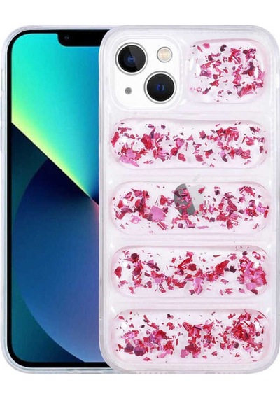 Apple Uyumlu iPhone 13 Kılıf Kamera Korumalı Simli Airbag'li Zore Dalga Kapak Pembe Koyu