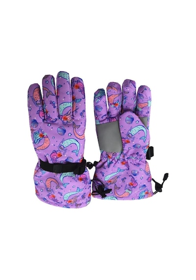 Petityu Su Geçirmez Kız Çocuk Bere Eldiven Set 2-4 Yaş Kayak Ve Snowboard Mor Denizkızı 2-4 Yaş