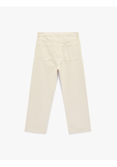 Koton Regular Fit Beş Cepli Pamuklu Bol Baggy Jean Pantolon Ekru 6sam40116nd Ekru