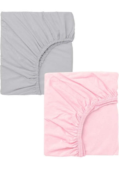 2 Adet 50x90 Cm Anne Yanı Lastikli Penye Kumaş Bebek Çarşafı-pembe-gri