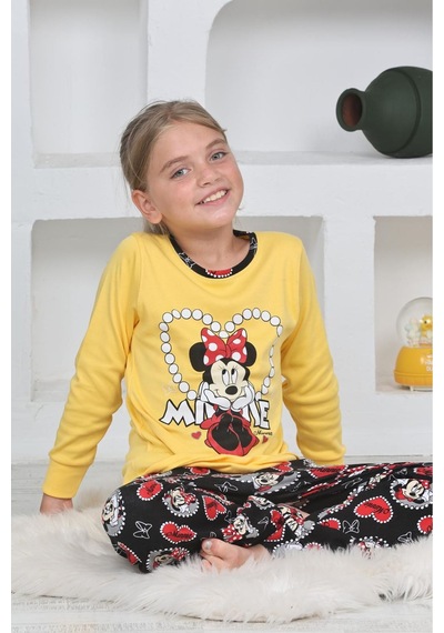 Miniğimin Cicileri Mnn Ms Kalpli Kız Çocuk Pijama Takımı - Sarı Sarı