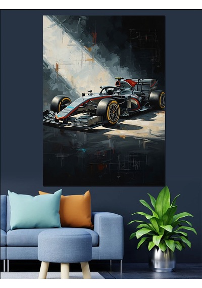 Ahşap Tablo Yarış Pistinde Hızlanan F1 Arabası
