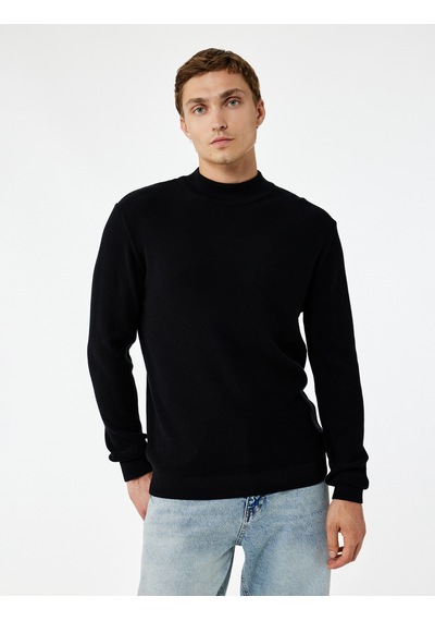 Koton Regular Fit Uzun Kollu Dokulu Pamuklu Dik Yaka Kışlık Triko Kazak Siyah 6wam70022ht