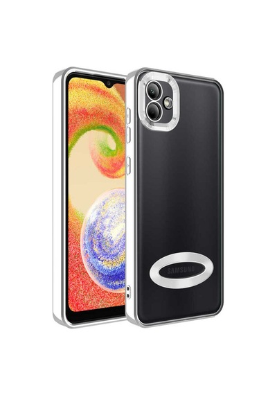 Galaxy A03 Kılıf Kamera Korumalı Logo Gösteren Zore Omega Kapak Gümüş